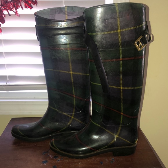 Ralph Lauren Green Plaid Rain boots - Picture 1 of 4